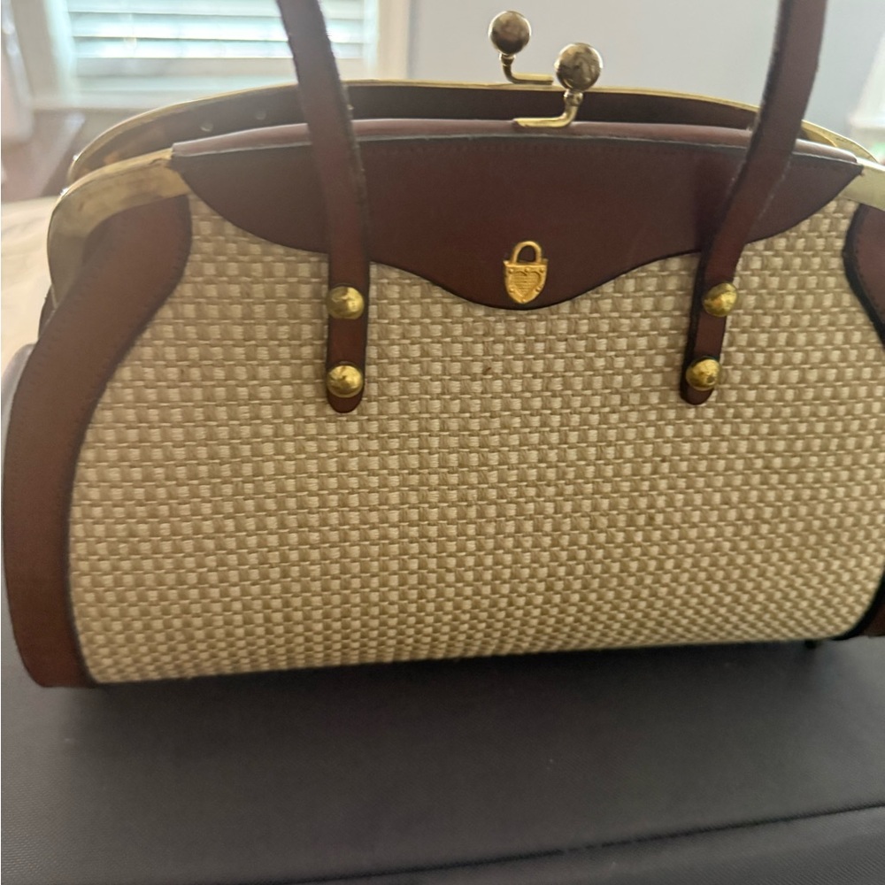 Elegant Brown and Cream Handbag John Romaine Vintage perfect condition purse